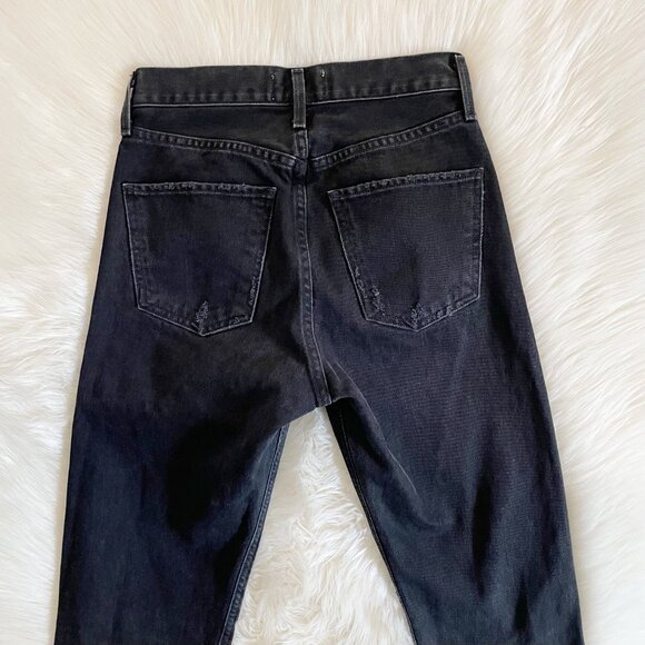 AGOLDE Black Distortion Wash Cherie High Rise Distressed Straight Denim Jeans - Picture 5 of 8